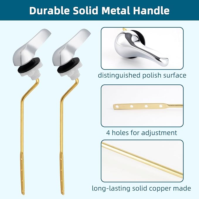 Hygie Rinse 2PCS Universal Metal Toilet Handle Replacement Kit Side Mount Toilet Lever Compatible with TOTO/Glacier Bay/Gerber, Toilet Flush Handle with Flapper Chain, Chrome