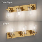 Aipsun Gold Vanity Light 3 Lights Bathroom Vanity Lighting Fixtures Over Mirror Bathroom Wall Light with Clear Glass Shade(Exclude Bulb)