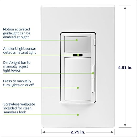Leviton Decora Smart Motion Sensing Dimmer Switch, Wi-Fi 2nd Gen, Neutral Wire Required, Works with My Leviton, Alexa, Google Assistant, Apple Home/Siri & Wired or Wire-Free 3-Way, D2MSD-1RW, White