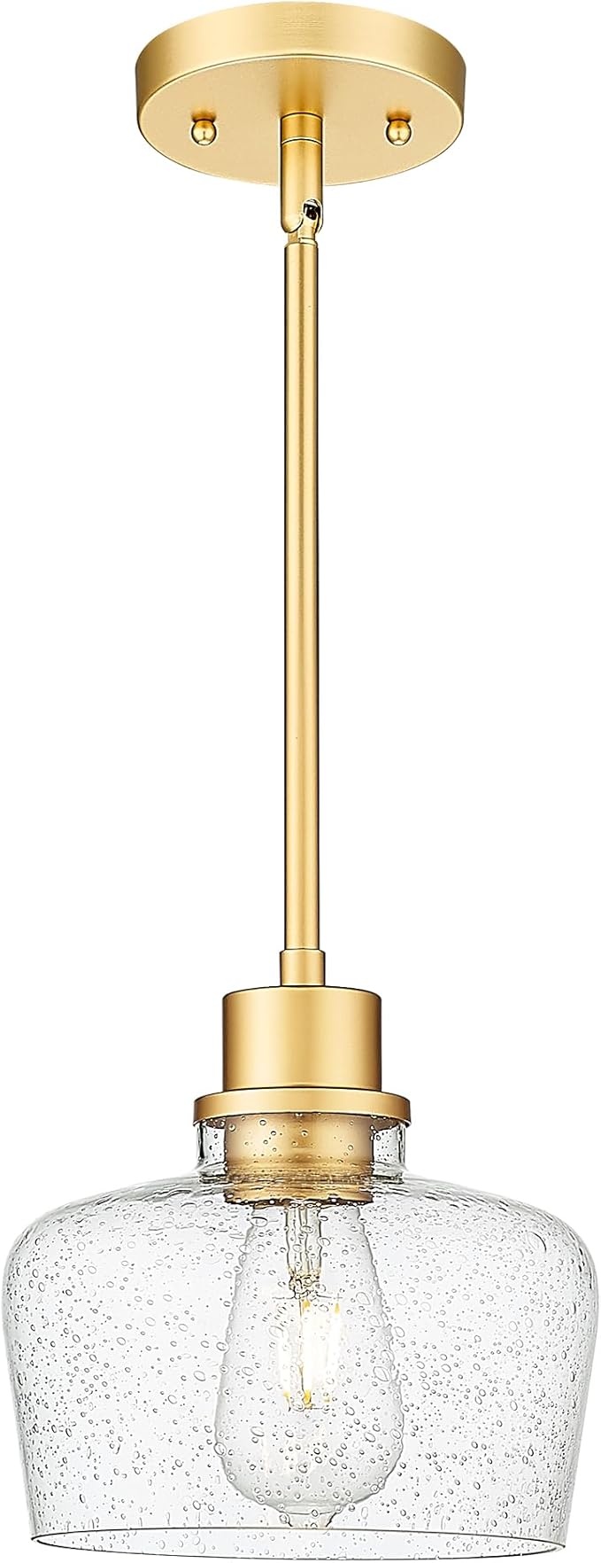 Emak 8 Inch Gold Pendant Light Fixtures, Modern Pendant Lights Kitchen Island with Seeded Glass Shade, 1 Light Hanging Light for Kitchen Island, Dining Room, Bathroom, Bedroom, PL122-GD