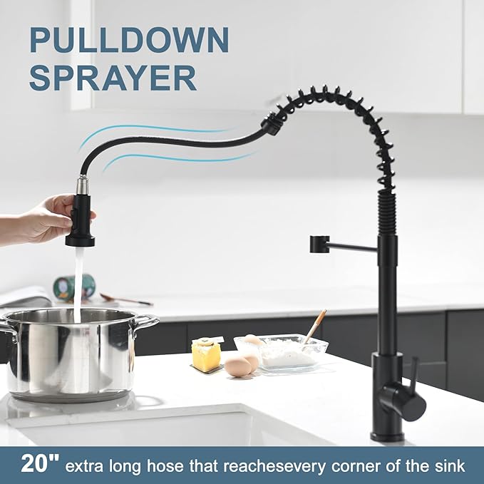 GIMILI Glossy Black Touchless Kitchen Faucets with Pull Down Sprayer Single Handle Spring Kitchen Faucet