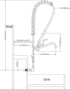 Commercial Faucet with Sprayer for Kitchen Cook : Akwadu Wall Mount Commercial Kitchen Faucet with Pull-Down Pre Rinse Sprayer 8" Center with 12" Add-On Spout - 36" Height Sink Faucets for Staff Chef