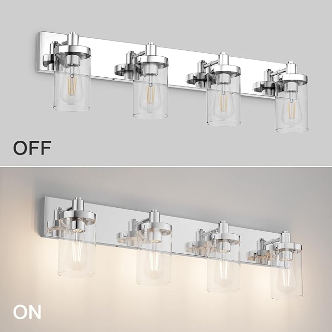 Aipsun Bathroom Vanity Light Farmhouse 4 Light Chrome Vanity Lighting Fixtures with Clear Glass Shade(Exclude Bulb)