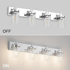 Aipsun Bathroom Vanity Light Farmhouse 4 Light Chrome Vanity Lighting Fixtures with Clear Glass Shade(Exclude Bulb)