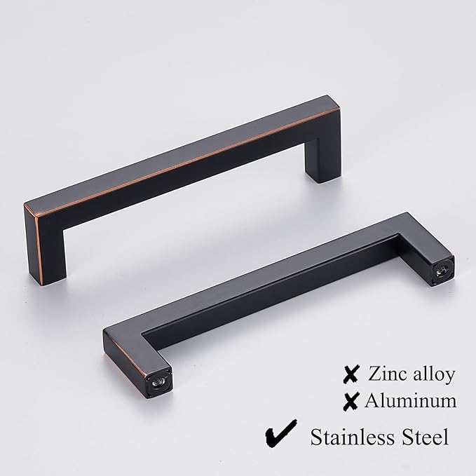 30 Pack Oil Rubbed Bronze Cabinet Pulls 5 Inch Hole Centers Square Drawer Handles Bronze Cupboard Handles Kitchen Handles for Cabinets Modern Stainless Steel Cabinet Hardware
