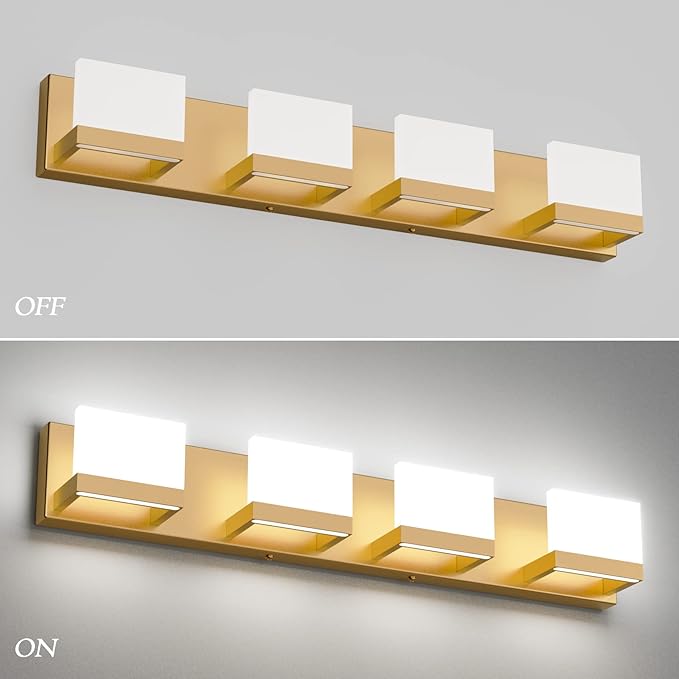 Tipace Gold Vanity Lights for Bathroom Modern LED 4 Lights Bathroom Vanity Lights Up and Down Wall Light Fixtures 6000K