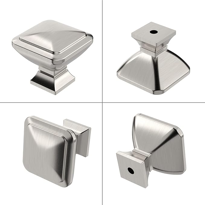 10 Pack 1.2 Inch Brushed Satin Nickel Cabinet Knobs - Square Kitchen Knobs for Cabinets and Dressers