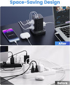 Power Strip Tower with Surge Protector 1800J, Fast Charging Tower PD20W USB-C Ports with 8 AC Outlets, 6ft Extension Cord for Home Office Dorm Room, Black