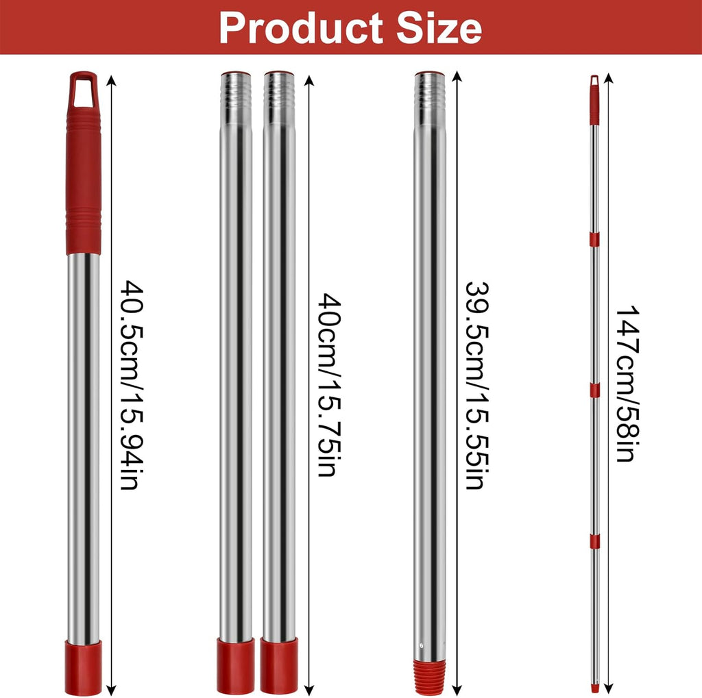 4 Section Stainless Spin Mop Replacement Handle for O Cedar Spin Mop Handle for Ocedar Spin Mop Handles Adjustable 30" to 58" Mop Stick Pole to Various Floor Clean, Universal Screw Joint (No Mop Head)