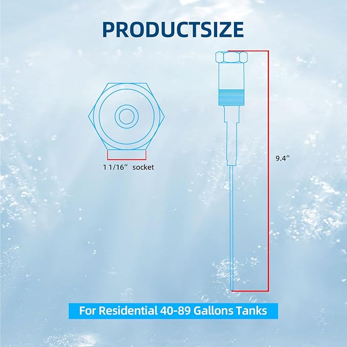 Powered Anode Rod for Hot Water Heater, Hex-Head Style Electrical Anode Rod for 40-120 Gallon Tank, Eliminates Rotten Egg Smell,Anti-Rust and Corrosion