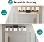 5-Light Black Bathroom Vanity Lights,Modern Wall Lamps for Bedroom,Dimmable Led Vanity Lighting for Bathroom Mirror,5CCT LED Wall Sconces Light Fixtures with Clear Glass Shade