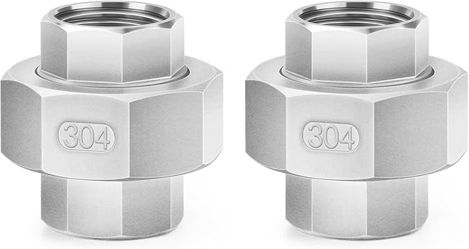 ChillWaves 304 Stainless Steel Cast Pipe Fitting, Union，3/8" NPT Female，Thread Adapter(2-PACK)