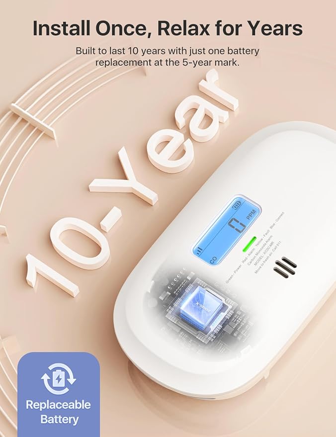 X-Sense Smart Carbon Monoxide Detector with Replaceable Battery Powered, Compatible with X-Sense Home Security App, SBS50 Base Station Required, XC0C-MR, 1-Pack