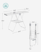 SONGMICS Clothes Drying Rack, with Sock Clips, Metal Laundry Rack, Foldable, Space-Saving, Free-Standing Airer, with 2 Height-Adjustable Gullwings, Indoor Outdoor Use, White and Gray ULLR052W02