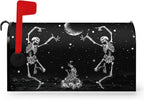 Halloween Skull Mailbox Cover Oversized Dancing Human Skeleton Mailbox Covers Magnetic Large Size 25.5x21 Inch Moon Black Post Letter Box Wraps for Garden Outdoor Decorations