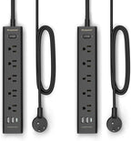 10FT Long Surge Protector Power Strip-with 5 Widely Outlets and 3 USB Ports(1 USB C Port),10 Foot Extension Cord(1250W/10A),Wall Mount for Home Office,700 J,Black(2 Pack)