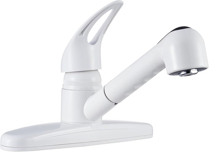 Dura Faucet DF-PK100-WT Non-Metallic Pull-Out RV Kitchen Sink Faucet, Single Handle (White)