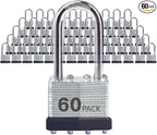Lock Outdoor Padlocks, Key Lock, Padlocks with Same Key - Laminated Steel Keyed Padlocks with Long Shackle, 60 Pack, for Hasp Latch, Sheds, Fences, Storage Locker, School, Gym