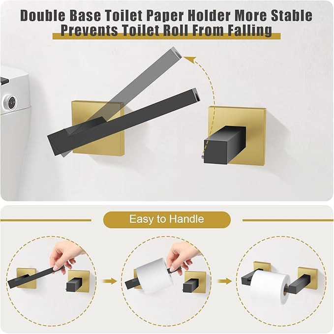 TURS 10-Piece Bathroom Hardware Accessories Set Black&Gold Towel Bar Holder Set SUS304 Stainless Steel Towel Racks for Bathroom Wall Mounted, 23.6-Inch