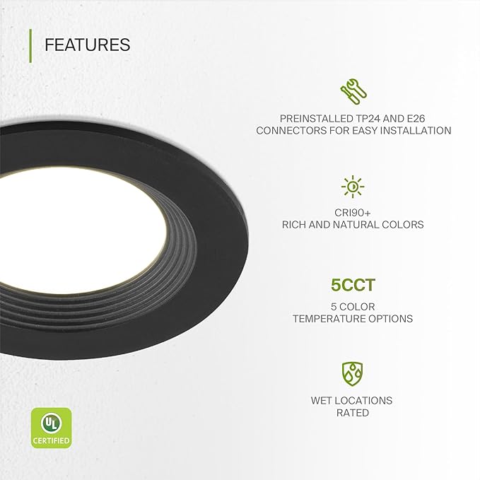 ASD Retrofit LED Recessed Lighting 4 Inch | 9W 700 Lm Wet Rated Dimmable Ceiling Downlights | 2700K-5000K Adjustable CRI90 Black Room Recessed Light Fixtures | LED Can Lights, UL 12 Pack