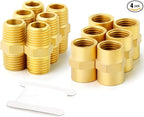 GASHER 4PCS Metals Brass Pipe Fitting, Hex Nipple Brass Hex Coupler, 3/8" x 3/8" NPT Male Thread Pipe, 3/8 Inch x 3/8 Inch NPT Female Thread Pipe