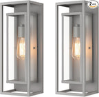 mirrea 18" Classic Outdoor Wall Sconce 1 Light in Rectangular Metal Frame and Clear Glass Shade Waterproof Porch Light Patio Light Pack of 2 (Matte Gray)