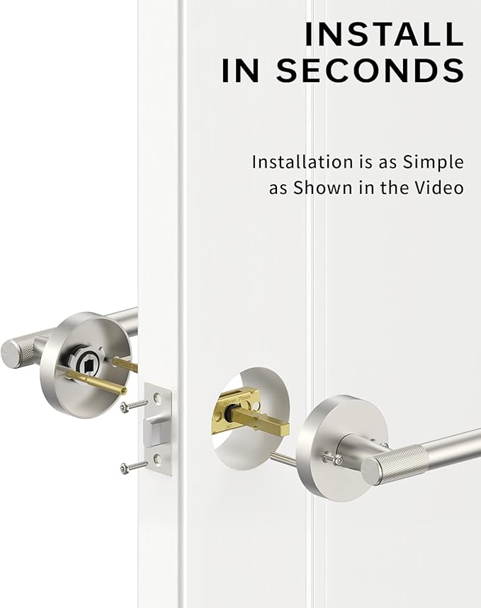 Asidrama 4 Pack Passage Brushed Nickel Door Handles, Door Lever with Door Knobs Indoor for Bedroom or Bathroom, Heavy Duty Door Handles Interior with Locks for Left Right Sided Doors