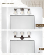 Bathroom Vanity Light Fixture, HWH 3-Light Farmhouse Vanity Lights Over Mirror Bathroom Lighting Fixtures with Clear Striped Glass Shade, Oil-Rubbed Bronze Finish, 5HZG97B-3W ORB