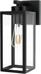 Outdoor Light Fixture, 14IN Matte Black Front Porch Lamps Width Glass Shades, Exterior Waterproof Wall Mount Lantern with E26 Sockets, Outside Lights for House Garage Doorway Patio Entryway