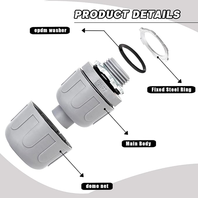 1/2 inch Liquid Tight Connector PVC Flexible Conduit Connector,Straight 180 Degree UL Listed Liquid Tight Conduit Fittings (150 Pack)