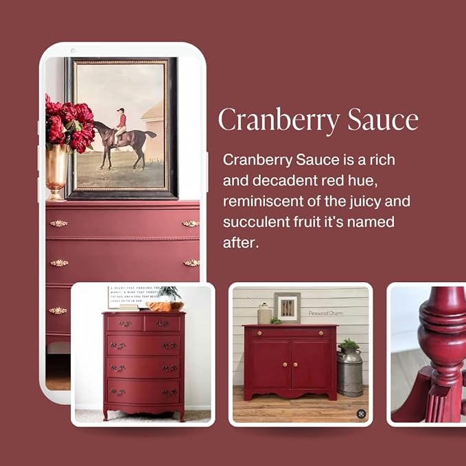 Country Chic All-in-One Chalk Paint for Furniture, Cabinets, Home Decor, Eco-Friendly, Matte Finish, Built-In Primer & Top Coat for Wood, Metal - Cranberry Sauce (red) - Quart 32 oz (950 ml)