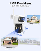 【2-Way Audio & 360° View】 4MP PTZ Security Cameras Wireless Outdoor, WiFi Home Security Camera System, Video Surveillance DVR Kits
