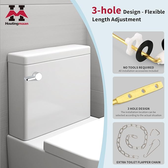 Houtingmaan Toilet Handle Replacement Kit,Toilet Handle Lever for Most Front Mount Toilets, Universal Brass Toliet Flush Handle Lever with Stainless Steel Flapper Chain,Chrome