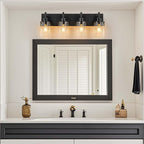 GoYeel Bathroom Light Fixtures Over Mirror, Matte Black Vanity Light 4 Light Wall Sconce Lighting Indoor Farmhouse Bathroom Lamp with Clear Glass Shade for Bedroom Living Room Hallway Kitchen
