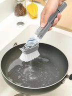 SetSail Dish Brush, Dish Cleaning Brush with Stainless Steel Handle and Replace Head Kitchen Dish Scrub Brush with Soap Dispenser for Pot Sink Pan Cleaning, Grey