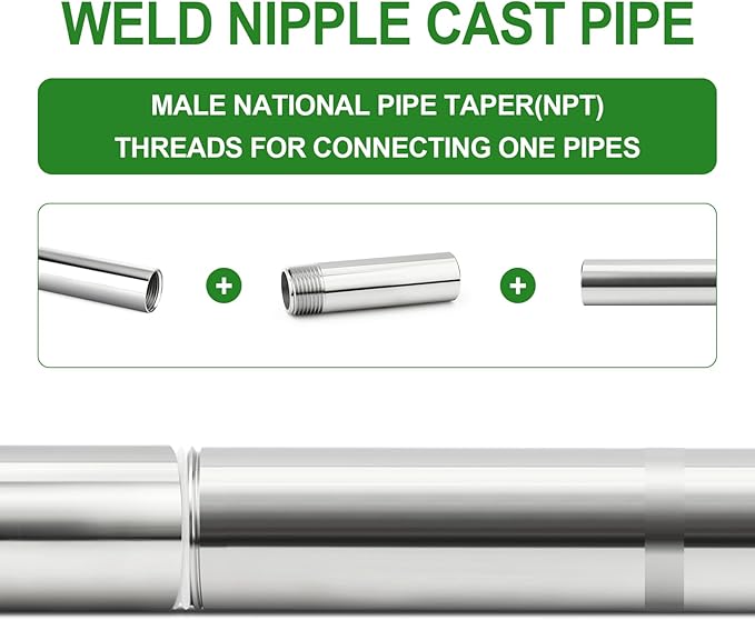 TAISHER 2PCS 304 Stainless Steel Pipe Fittings, 1/2" NPT Male Threaded, 4" Length Weld Nipple Cast Pipe