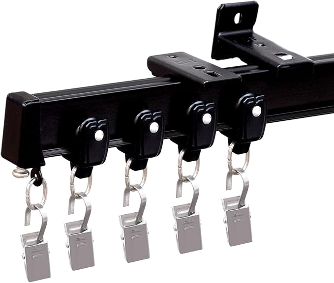 Bendable Ceiling Curtain Track Ceilings Mount or Wall Mounted Heavy-Duty Room Divider Curtains Rails for Living room Bedroom Shower Privacy RV Garage Dividers with Clips，Black 9-12 FT