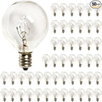 SUNSGNE G40 Replacement Light Bulbs, 5 Watt Clear Bulbs 1.5 Inch Globe Light Bulbs for Indoor Outdoor String Lights Replacement, Fits E12/C7 Screw Base Socket, 50 Pack