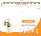 Gold Bathroom Vanity Light,10-Light Brushed Gold Bathroom Light Fixtures with Clear Glass,64.5in Wall Lamp Sconces for Mirror Bedroom,Living Room Hallway,E26