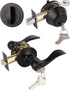 Gobrico 10 Sets Black Entry Levers and Single Cylinder Deadbolt Locksets with Same Key,Keyed Alike Entrance Locks,Drop/Wave Lever Style