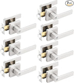 Gobrico Square Rosette Privacy Door Lever,Satin Nickel Finish,Interior Door Lock for Bed/Bath,7Pack