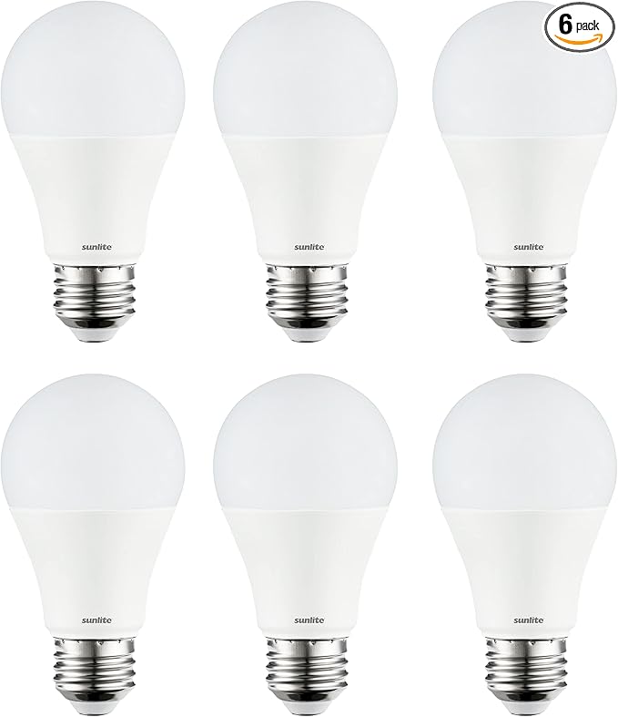 Sunlite 40421 3-Way LED A19 Light Bulb, 5/9/15 Watts (40W 60W 100W Equivalent), 500-1000-1600 Lumens, Medium E26 Base, Omni-Directional, ETL Listed, Frost, 4000K Cool White, 6 Count