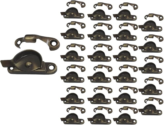 QCAA Zinc Die Cast Window Sash Lock, 2-7/16", Brushed Antique Brass, 24 Pack, Made in Taiwan