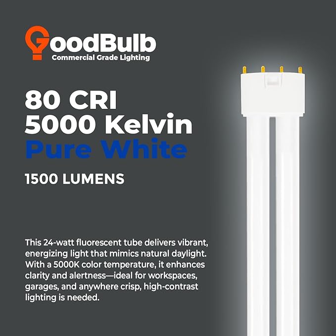GoodBulb PLL24/850 | 24W 12.7" Twin Tube Compact Fluorescent Light Bulb | 4-pin 2G11 Base 5000K Daylight 1500 Lumen | 36000 Hour Long Life Biax | Pack of 10