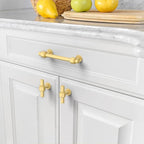 Amerdeco 10 Pack Brushed Gold Cabinet Pulls 3.75 Inch(96mm) Hole Center Drawer Pulls Cabinet Hardware Kitchen Cabinet Handles for Bathroom Dresser Pulls ZH0069