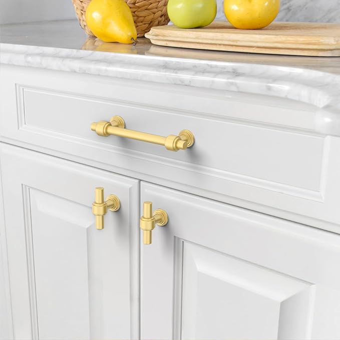 Amerdeco 10 Pack Brushed Gold Cabinet Pulls 3.75 Inch(96mm) Hole Center Drawer Pulls Cabinet Hardware Kitchen Cabinet Handles for Bathroom Dresser Pulls ZH0069