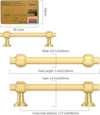 Amerdeco 10 Pack Brushed Gold Cabinet Pulls 3.75 Inch(96mm) Hole Center Drawer Pulls Cabinet Hardware Kitchen Cabinet Handles for Bathroom Dresser Pulls ZH0069