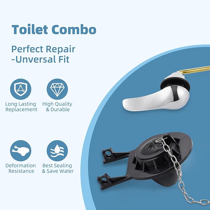 iFealClear Universal Toilet Handle Replacement Kit Front Mount with 2-Inch Rubber Toilet Flapper Replacement, Toilet Tank Parts Compatible with Kohler, American Standard, TOTO, Mansfield, Chrome
