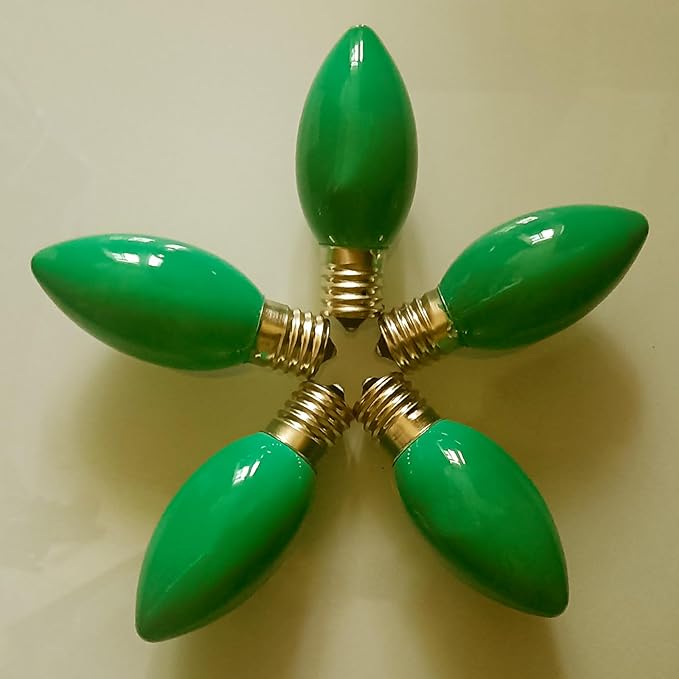 C9 Green Christmas Light Replacement Bulbs, 25 Pack Ceramic Green Incandescent Light Bulbs Vintage Light Bulbs for Outdoor Christmas Lights St Patricks Day Lights, E17 Intermediate Base- 7 Watts