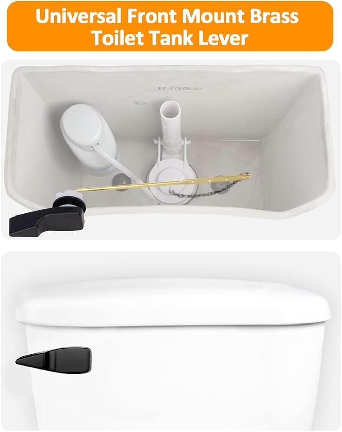 Toilet Handle Replacement Kit, 702 Universal Toilet Flush Handle, Zinc Alloy Toilet Tank Trip Lever with H2 Brass Arm Front-Mount Compatible with American Standard, Mansfield Toilet, Black